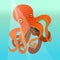 A giant red octopus under water