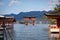 Giant red torii of Itsukushima Shrine on Miyajima, Japan