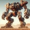 A giant robot stands proudly isolated on a desert background 1