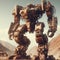 A giant robot stands proudly isolated on a desert background 2