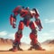 A giant robot stands proudly isolated on a desert background 7
