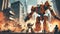 Giant Robots Fighting in a Futuristic City with Humans