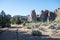 Giant rock formations at Smith Rock State Park near Bend Oregon on a sunny summer day