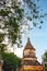 Giant ruined stupa,behind Wat Lok Moli, Lanna wood-carved Buddhist temple,Chiang Mai,Thailand