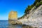 Giant sail-like rock named Parus on Black Sea coast of Caucasus Mountains, Gelendzhik, Russia.
