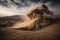 giant sandstorm, with swirling clouds of dust and debris, engulfing a desert landscape