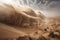 giant sandstorm, with swirling clouds of dust and debris, engulfing a desert landscape