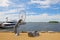 The giant sculpture with a view on Ferris and Woodrow Wilson bridge.