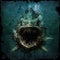 Giant shark in water with grunge textured background illustration. Generative AI