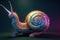A giant snail with a unicorn horn. Generative AI