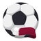 Giant soccer ball wrapped with ribbon like Qatar flag, Vector illustration