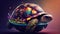 Giant space turtle carrying earth on its back is wandering in space. Generative AI