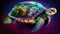 Giant space turtle carrying earth on its back is wandering in space. Generative AI