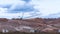 Giant spreader or absetzer machinery. A large dumper on a landfill with potash ore. Extracting potassium salts.