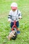 Giant Squirrel and 2 Year Old Boy Play with Giant Squirrel