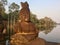 Giant Stone Face. Ancient Hindu Statues. Angkor Wat, Cambodia.
