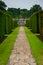 Giant sundial in gardens of Herstmonceux, East Sussex, England. Brick Herstmonceux castle in England East Sussex 15th century.