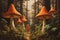 Giant talking mushrooms offering cryptic advice in dense forest groves - Generative AI