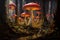 Giant talking mushrooms offering cryptic advice in dense forest groves - Generative AI