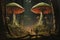 Giant talking mushrooms offering cryptic advice in dense forest groves - Generative AI