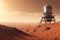 giant telescope in the dunes of colonizing mars, with view of red planet's surface