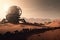 giant telescope in the dunes of colonizing mars, with view of red planet's surface