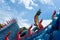 Giant Thai Naga Statue with blue sky clouds in the Phu Manorom Temple,