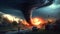 Giant Tornado destruction. Apocalyptic illustration,