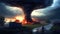 Giant Tornado destruction. Apocalyptic illustration,