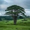 Giant tree stands tall amidst a verdant, sprawling landscape