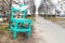 Giant turquoise wooden chair on the street
