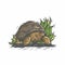 Giant turtle in nature, vector vintage illustratation drawing logo