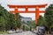 Giant vermilion Torii on the street leading to Heian Shrine.