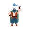 Giant viking warrior with beard and mace flat vector illustration isolated.