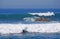 Giant wave crashing on the Rock Pile at Laguna Beach, California