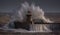 Giant waves batter the 15metre tall lighthouse which guards the south pier at the mouth of the Tyne at South Shields, England