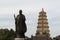 Giant Wild Goose Pagoda and statue of Xuanzang, a seventh-century Buddhist monk, scholar, traveller, and translator , Xi`an, China