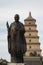 Giant Wild Goose Pagoda and statue of Xuanzang, a seventh-century Buddhist monk, scholar, traveller, and translator , Xi`an, China