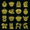 Gibbon icons set vector neon
