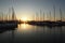 Gibraltar, view from La Lï¿½nea, Spain. Port with sailing boats, early morning