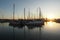 Gibraltar, view from La Lï¿½nea, Spain. Port with sailing boats, early morning