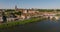 Gien, Loiret, France. Aerial view castle and the church overlooking the Loire river. French medieval city in France in