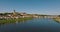 Gien, Loiret, France. Aerial view castle and the church overlooking the Loire river. French medieval city in France in