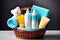 Gift basket for new moms after childbirth with baby hygiene products