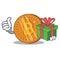 With gift bitcoin coin character cartoon