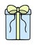 A gift in a blue rectangular elongated box. The surprise is decorated with a yellow bow with ties.