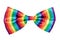 Gift bows. Closeup of a decorative rainbow ribbon bow made of silk for gift box isolated on a white background. Decorations