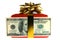 Gift box with banknote of dollar