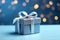 Gift box on blue background and bokeh Generative Ai