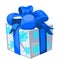 Gift box with a blue bowknot with wrapped paper with the texture of snowflakes isolated on a white background. Vector